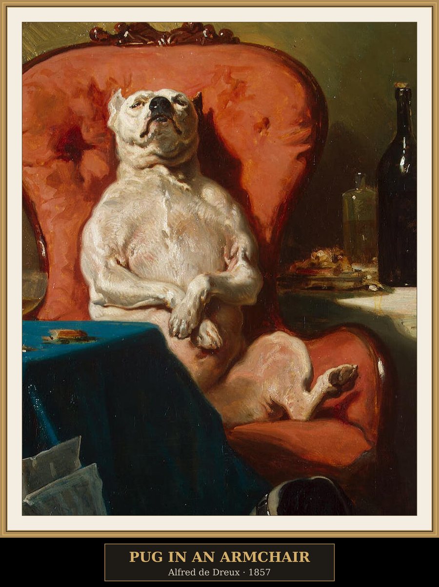Pug in an Armchair framed print detail